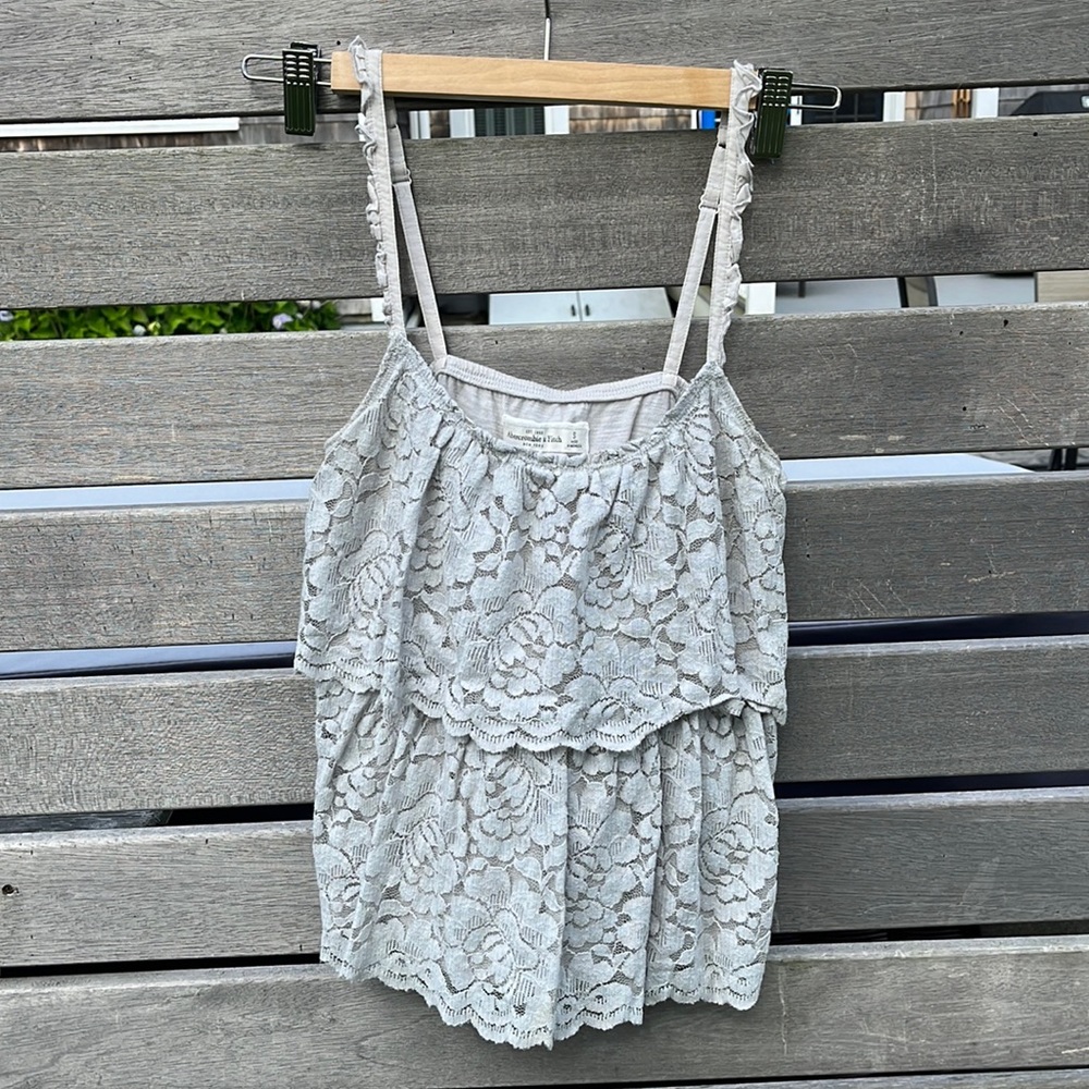 Abercrombie and Fitch light grey lace tank top